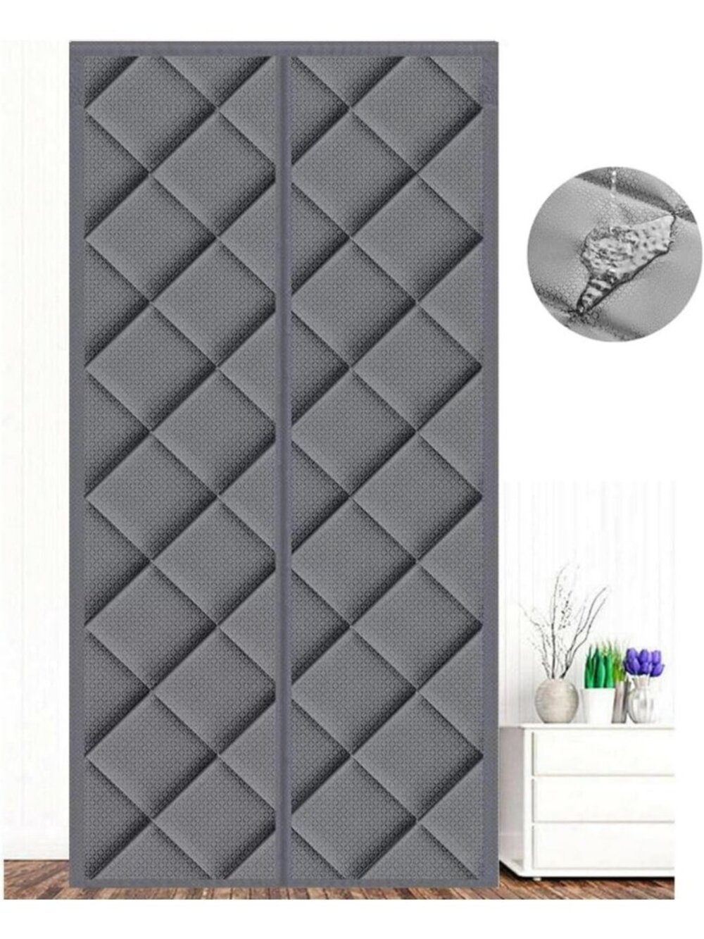 Light Gray Magnetic Thermal Door Curtain, 39"x84", Draft Blocker for Energy